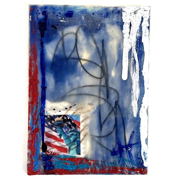 ATC ACEO Original 'Liberty's Whisper' Encaustic Wax Paint Tristina Elmes - Picture 1 of 7